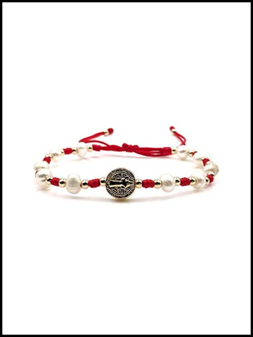 Cultured Freshwater Pearl Bracelet with St Benedict Medal, Gold Plated Beads,